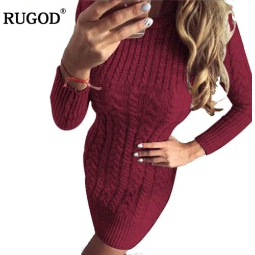 RUGOD Women Autumn Winter Sweater Warm Knitted Dresses Slim Elastic O neck Long Sleeve Sexy Lady Bodycon Robe Dresses Vestidos
