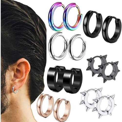 1 pair Punk Black Multiple Styles Stainless/Titanium Steel Stud Earrings For Men and Women Gothic Street Pop Hip Hop Ear Jewelry