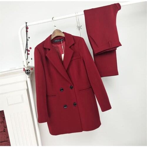 Spring Autumn Plus Size Two-Piece Suit Women Office Set Double Breasted Blazer Elastic Waist Pencil Pants 2-piece Sets KW1000