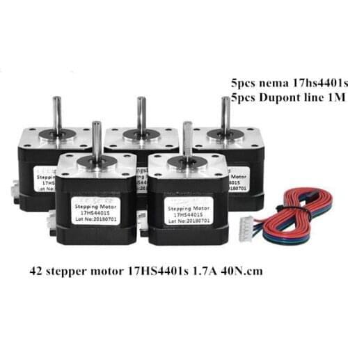 5pcs Nema17 Stepper Motor 42 motor Nema 17 1.7A (17HS4401S) motor for CNC XYZ 3D printer 4-lead with DuPont line