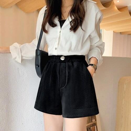 Shorts Women Corduroy Shorts Womens Autumn And Winter High Waist Loose A- Line Bootcut Pants Casual Shorts Ropa Mujer
