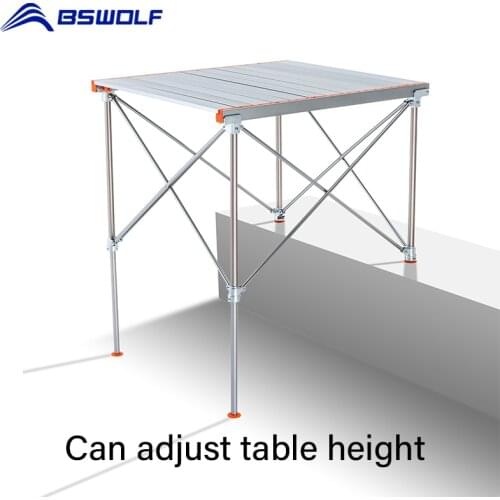 BSWolf Camping Folding Table Aluminium Alloy picnic Desk Adjustable leg Roll table for Beach Fishing dinner table