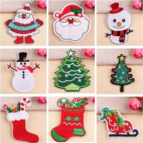 High Quality Christmas Stocking&Trees Follwer Iron On Cartoon Patches DIY Embroidery Applique Clothing Accessory Christmas Gift