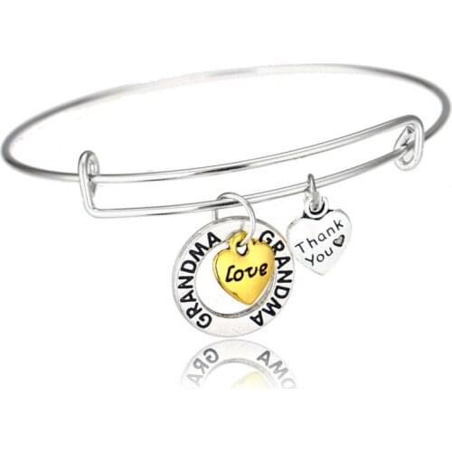 Bracelet For Women Bangle Jewelry Heart Circle Letter Grandma Love Mother Day Family Gift Charm Handmade Vintage Style