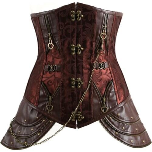 Women Corset Gothic Brown Leather Corset Tops M1345