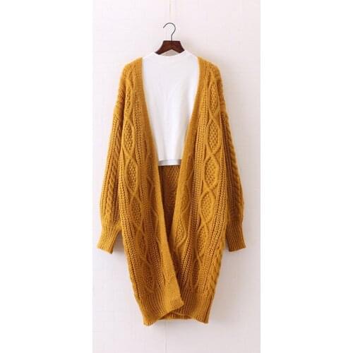 Herstory Women New Long Cardigans Winter Open Stitch Poncho Knitting Sweater Cardigans V Neck Oversized Jacket Coat