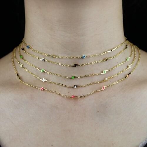 Gold Color Women Choker 5PCS Candy Neon Enamel Bolt Lightning Charm Fashion Colorful Women Summer Necklace