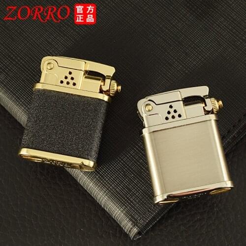 Zorro Brass Material Oil Lighter Kerosene Metal Short Side Press Automatic Bounce Ignition Cigarettes Smoking Gift Accessory