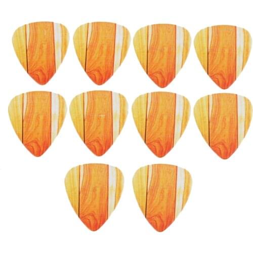 0.71mm Maple Wood Grain Electric Acoustic Guitar Pick Yellow Set of 10