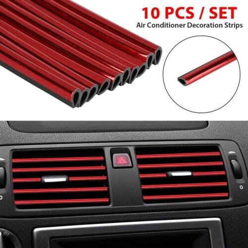 10 Pcs Car Air Conditioner Vent Outlet Trim Strip DIY Decoration U Shape Moulding Trim Strip Line Car Shiny Accessories