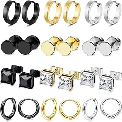 12 Pairs of Earrings Suits For Men And Women Are Suitable For Stainless Steel Neutral Party Jewelry Hypoallergenic