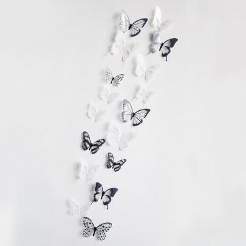 18 pcs, translucent 3D Butterfly Wall Sticker / Wall Decal Removable Wall Sticker 3D Wall Sticker Home Decoration (Black + White