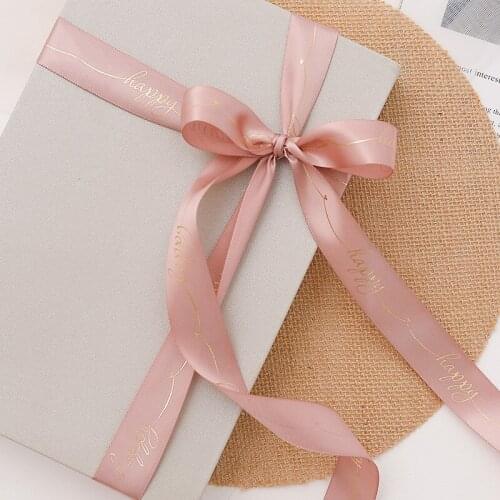 2.5cm 50yards English Gilding Satin Ribbon Packaging Gift Ribbon Flower Bouquet Wrapping Ribbon Florist Decoration Diy Materials