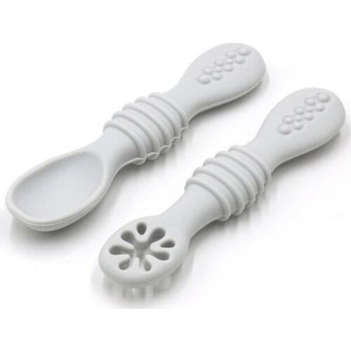 2 Pcs Newborn Toddler Tableware Baby Silicone Spoons Learning Feeding Scoop Training Utensils