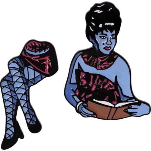 2 pcs/set Beetlejuice - Half lady enamel pins Halloween horror art decoration cosplay brooch badges