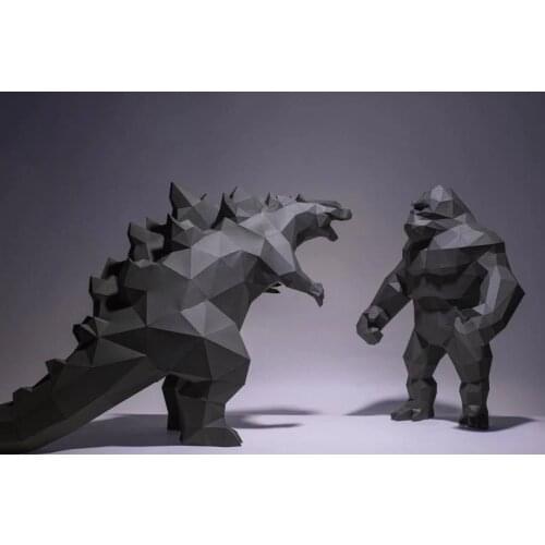 2PCS Godzill vs. Kong Paper Craft Low Poly Sculpture Monster Orangutan Apes Paper Model Decoration Movie Hero Character Art Gift