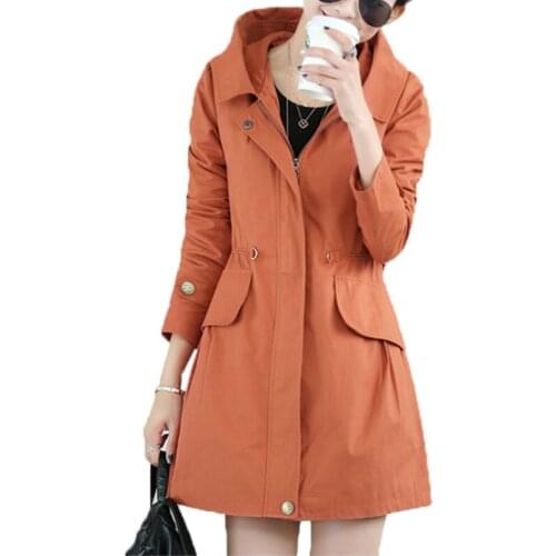 2019 Fashion New Windbreaker Womens Long Coats Korean Solid Color Slim Slimming Hooded Female Short Trench Tide Spring Autumn