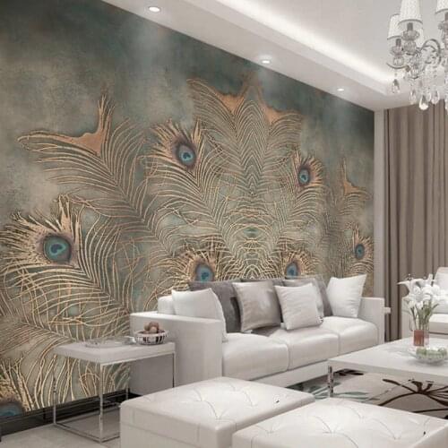 3d high quality modern fashion photo wallpaper luxury new Chinese style peacock feather wallpaper for living room bedroom TV-set