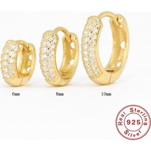 Aide 925 Sterling Silver Pave White CZ Stone Thick Hoop Earrings For Women Minimalist Mini Cartilage Chunky Earring Hoops Gift