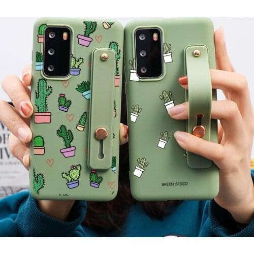 For Huawei P40 P30 P20 Lite Pro P Smart Z 2021 Y7 Y9 2019 For Honor 20 9C 10i 8X Mate 20 10 Cute Cactus Wrist Strap Phone Covers