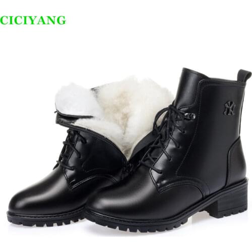 Brand Genuine Leather Womens shoes Winter Wool boots Fashion single boots Martin boots women Round toe plus size snow boots