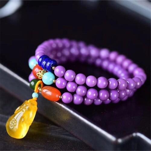 Purple Mica Bracelet Bangle For Women Charm Natural Stone Buddha Beads Bracelet Amber Cheongsam Pendant Braclet Jewelry Necklace
