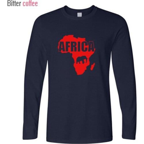 Hot Sale Funny Africa Map Printing Fitness Men Cotton T Shirt O-neck Newest Brand Mens Long Sleeve Tee shirts European Size