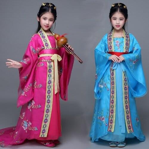 Girls Tail Royal Tang Costume Chinese Princesses Clothing Chinese Ancient Fairy Dance Costume Kids Hanfu Traditional Costume