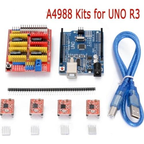 CNC Router Expansion Board Kits Shield V3.0+UNO R3 Board+A4988 with heatsink+40 pins needle+USB Cable for Arduino