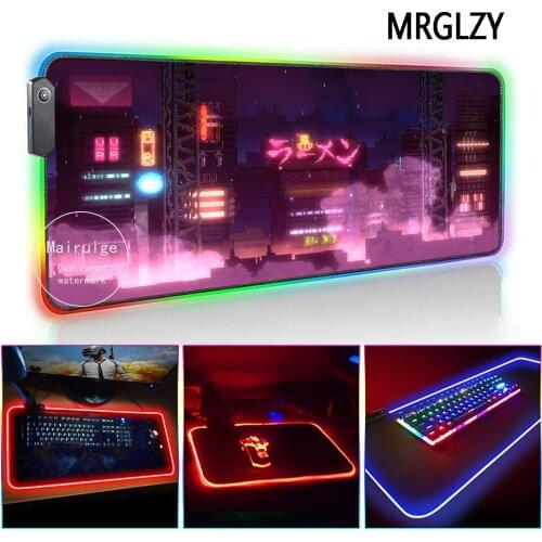 MRGLZY Kawaii Pink Japanese Street LED Light RGB Mouse Pad XXL Genshin Impact DeskMat Gaming Accessories for PC Laptop Keyboard