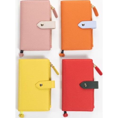 Amnery Litchi Pattern Full Grain Leather Notebook Cover, Refillable Notebook Suit for A6 Slim Refill