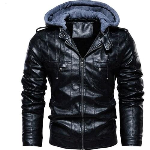 Men Hooded Jacket And Coat Autumn Winter Warm Casual Leather Jackets PU Coats Slim Fit Outerwear Male Zipper Hoody Sportswear