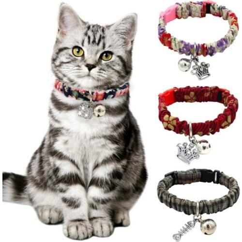 Cute Pet Dogs Cats Bells Collars Wrinkle Printed Puppy Buckle Adjustable Seatbelt-Buckle Collar Decoration Pets Accessories