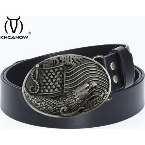 America Stylish Eagle Men Belt Luxury Solid Flag Buckle 2021 New Arrival Full Grain Cowhide Genuine Leather Strap Cintura Uomo