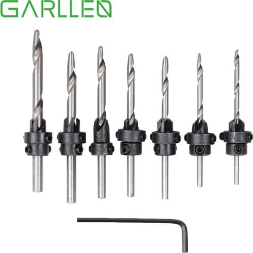 GARLLEN 22pcs 3.8-5.56mm Tapered Drills & Countersink Bit Screw Set Wood Pilot Hole For Woodworking Drilling Tool Sets
