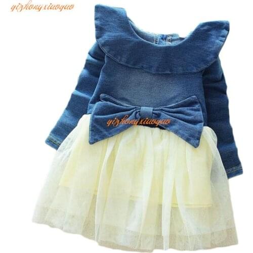 New 2020 Spring Girls Denim Dress Children Clothing Casual Style Ruffles Sleeve Design Princess Girl Dress Kids Clothes