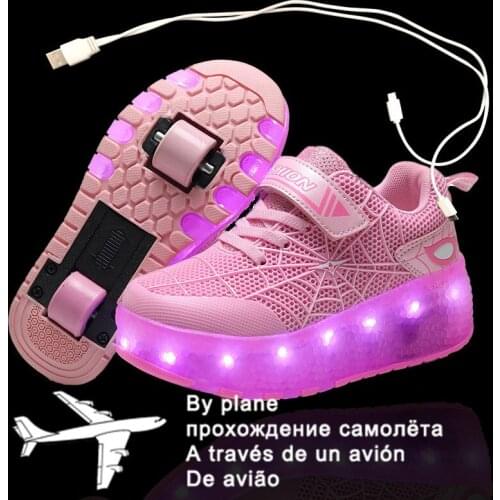 2021 New 28-39 USB Charging Children Sneakers With 2 Wheels Girls Boys Led Shoes Kids Sneakers With Wheels Roller Skate Shoes
