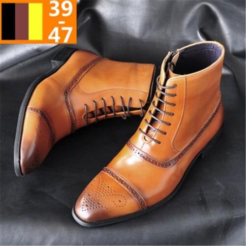 New Autumn Winter Mens Business Dress Boots Vintage Brogue College Style Male Chelsea Boots Fashion Lace-up Wedding Booties