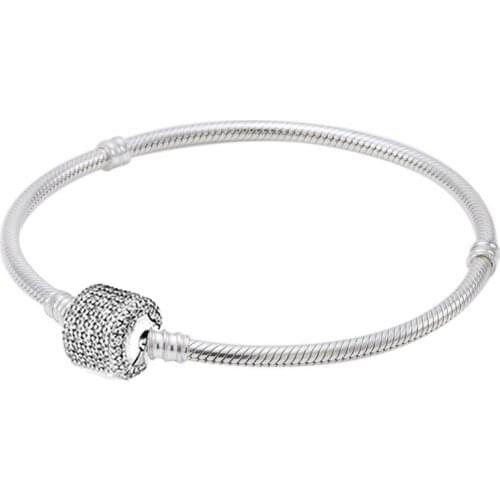 Original Signature Clasp Crystal Snake Chain Bracelet Bangle Fit 925 Sterling Silver Bead Charm Bracelet DIY Europe Jewelry
