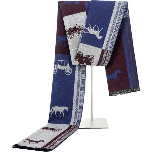 Autumn Designer Horse Print Mens Wool Scarf Luxury Brand Long Pashmina Shawl Winter Causal Cashmere Scarves Man Plus Size 180cm