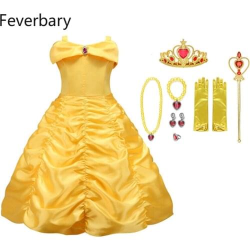 Feverbary Girl Belle Princess Dress Kids Cosplay Costume Christmas Halloween Beauty and The Beast Children Show Dress