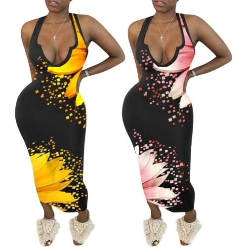 Echoine Womens Floral Printted Waistcoat Dress Nightclub Dress Long Maxi Vestido De Mujer Party Charming Female Casual Clothing