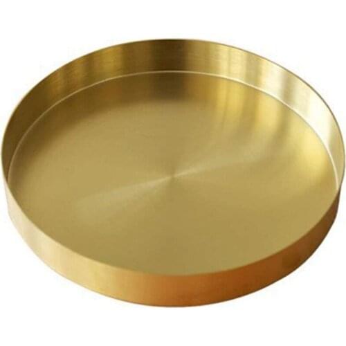 Round Gold Tray,Metal Decorative Tray Makeup Tray Organizer for Vanity,Bathroom,Dress,Matte Brass Finish