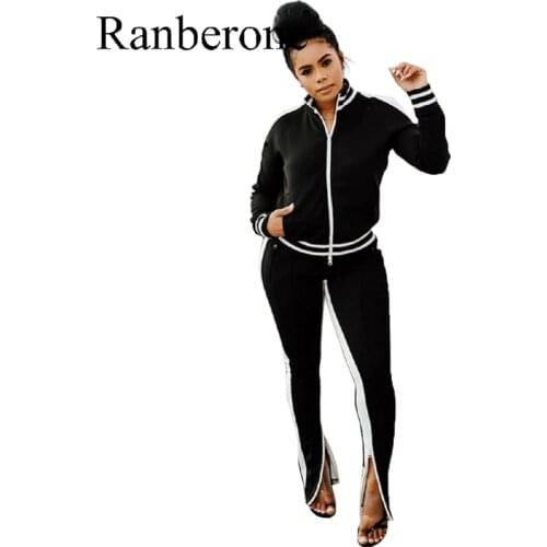 Casual Sport Suit Women Tracksuit Set Stripe Solid Long Sleeve Striped Sweatshirt Crop Tops Pants Set 2Pcs Tracksuit Sweat Suit