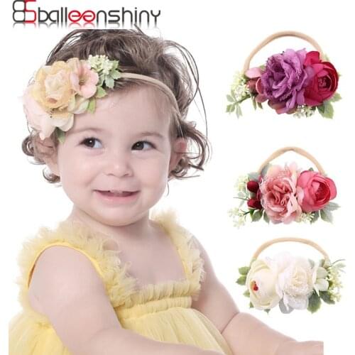 Balleenshiny Flower Baby Girl Headband Handmade Bundle Nylon Elastic Hair Band Baby Hairband Headdress Newborn Hair Accessories