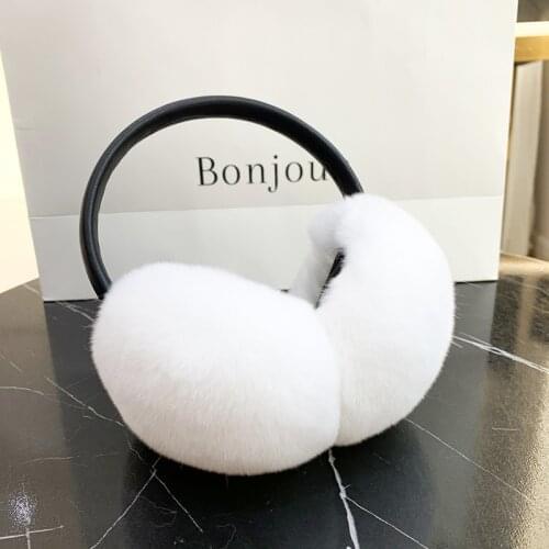 Russia Winter 100% Real Rex Rabbit Fur Earmuffs Women Plush Fluffy Ear Warmer Covers Boys Girls Earmuffs