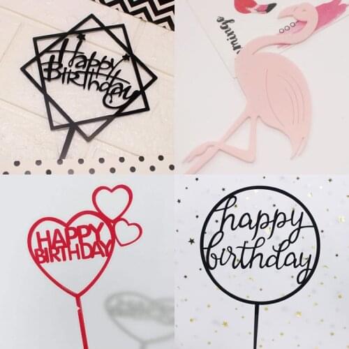 Happy Birthday Love Cake Flag Topper Acrylic Letter Gold Silver Cake Top Flag Decoration for Birthday Party Wedding Supplies