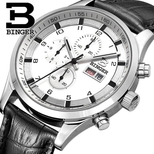 Switzerland Mens Watches Sapphire BINGER Watch Men Brand Luxury Quartz Male Watch Waterproof Luminous Wristwatches Chronograph