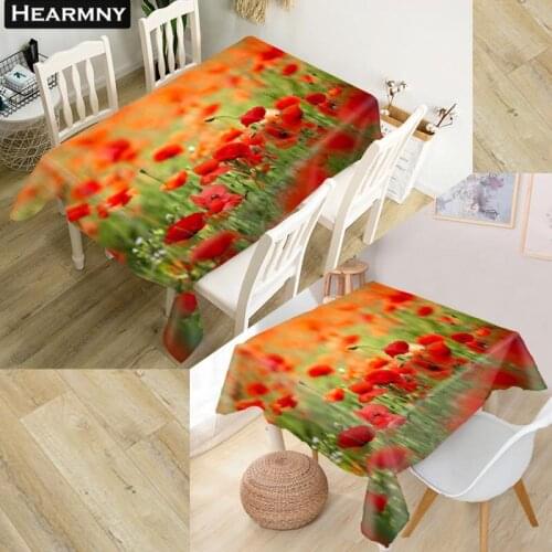 HEARMNY Poppies Tablecloth 3D Oxford Fabric Square/Rectangular Dust-proof Table Cover For Party Home Decor TV Covers