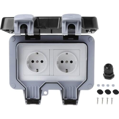 IP66 Waterproof Outdoor Wall Switch Power Socket 13A EU Standard Electrical Outlet Socket Panel AC 220~250V